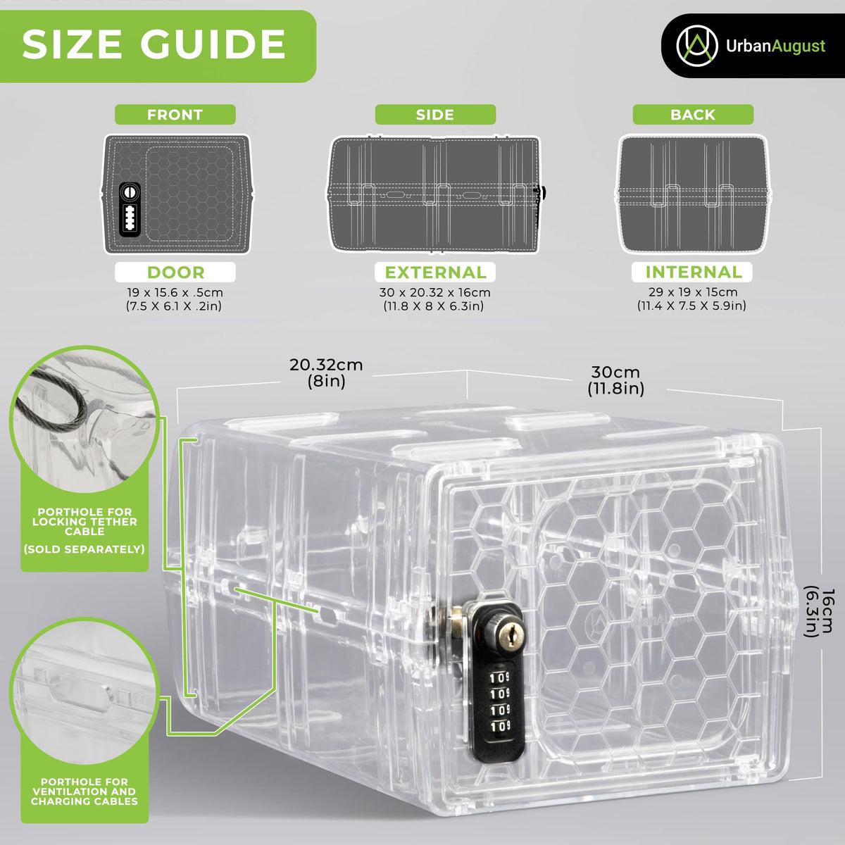 Urban August lock box crafted from shatter-proof polycarbonate for durability.
