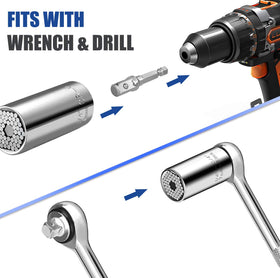 URGENEX universal socket with drill adapter connects quickly to power drills.