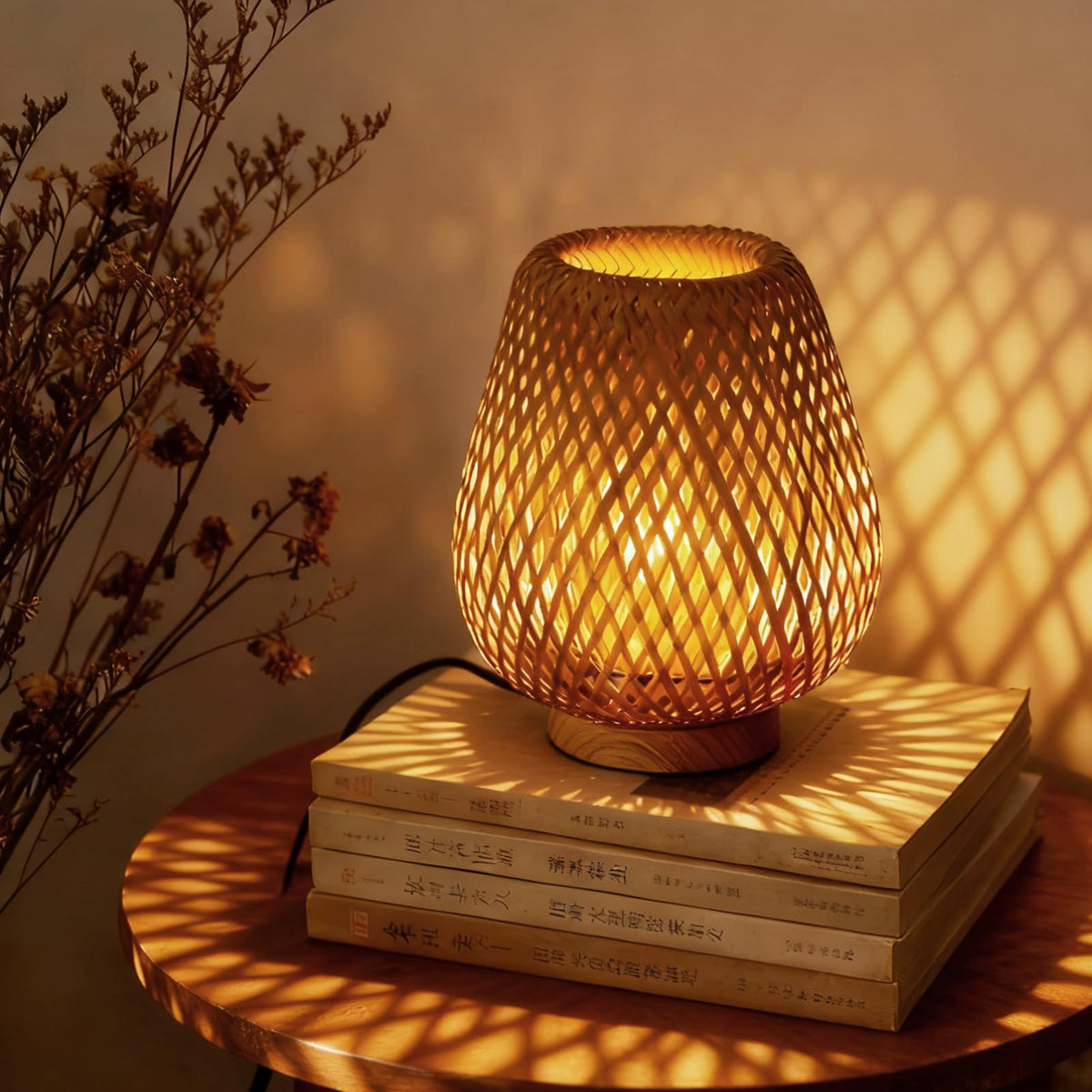 URLIGHTS table lamp with double-layer woven shade for warm ambient lighting