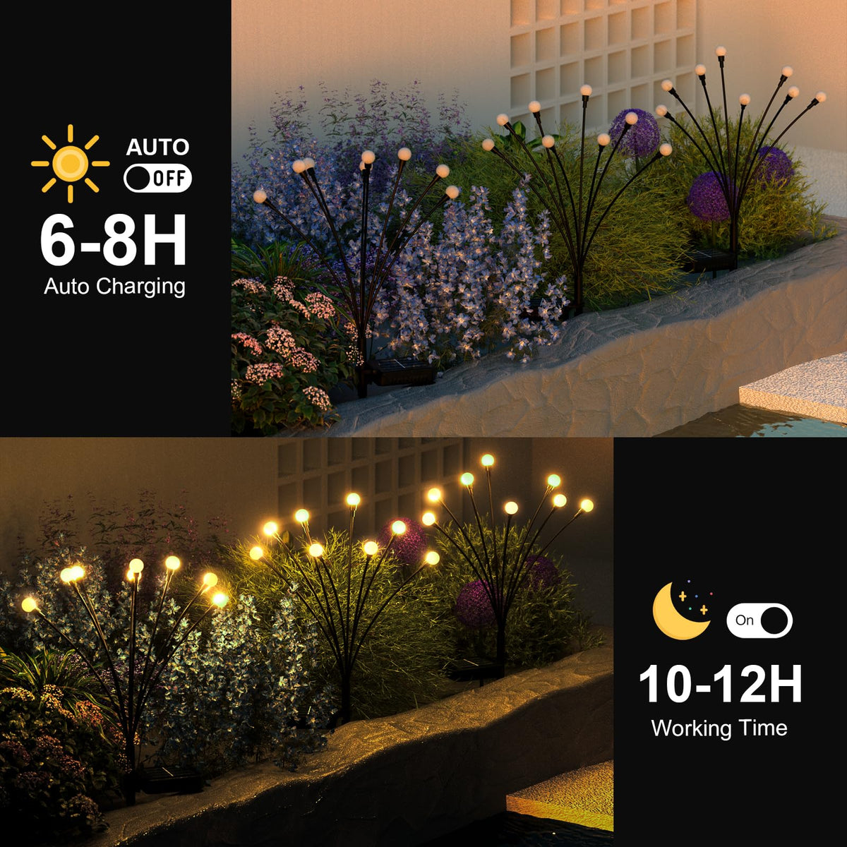 Wireless setup with no cords for easy placement around pathways and patios.