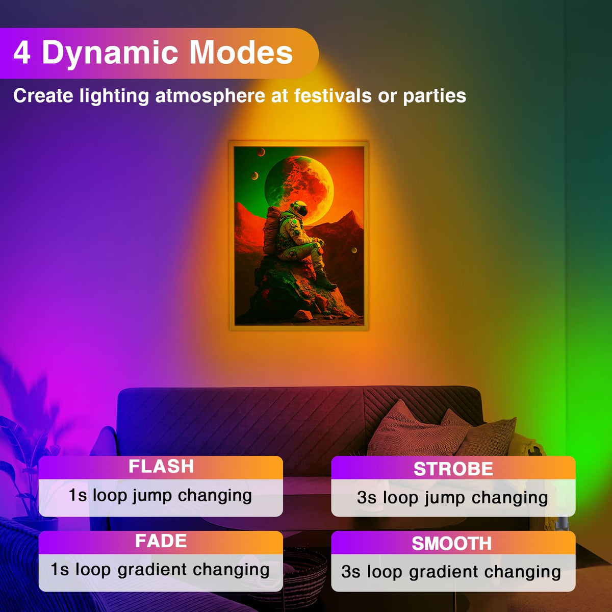 URTOM dynamic modes and 16 static colors create festive lighting for holidays and parties.