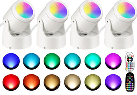 URTOM four-pack 6W RGBW uplights illuminate home decor with adjustable color options.