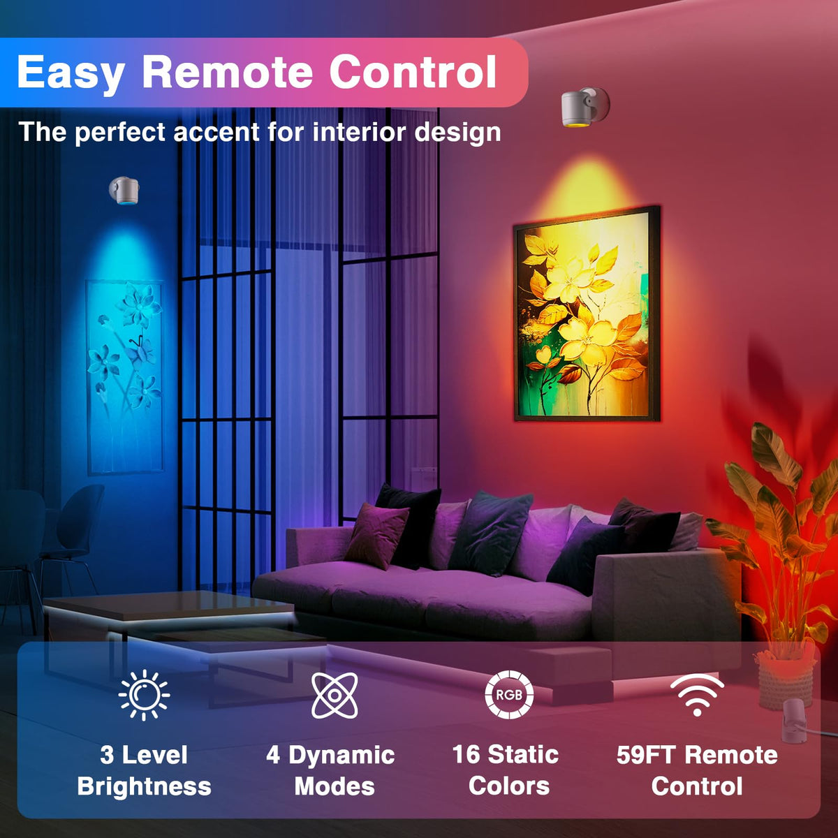 URTOM two remotes enable quick color scenes across rooms for versatile ambiance.
