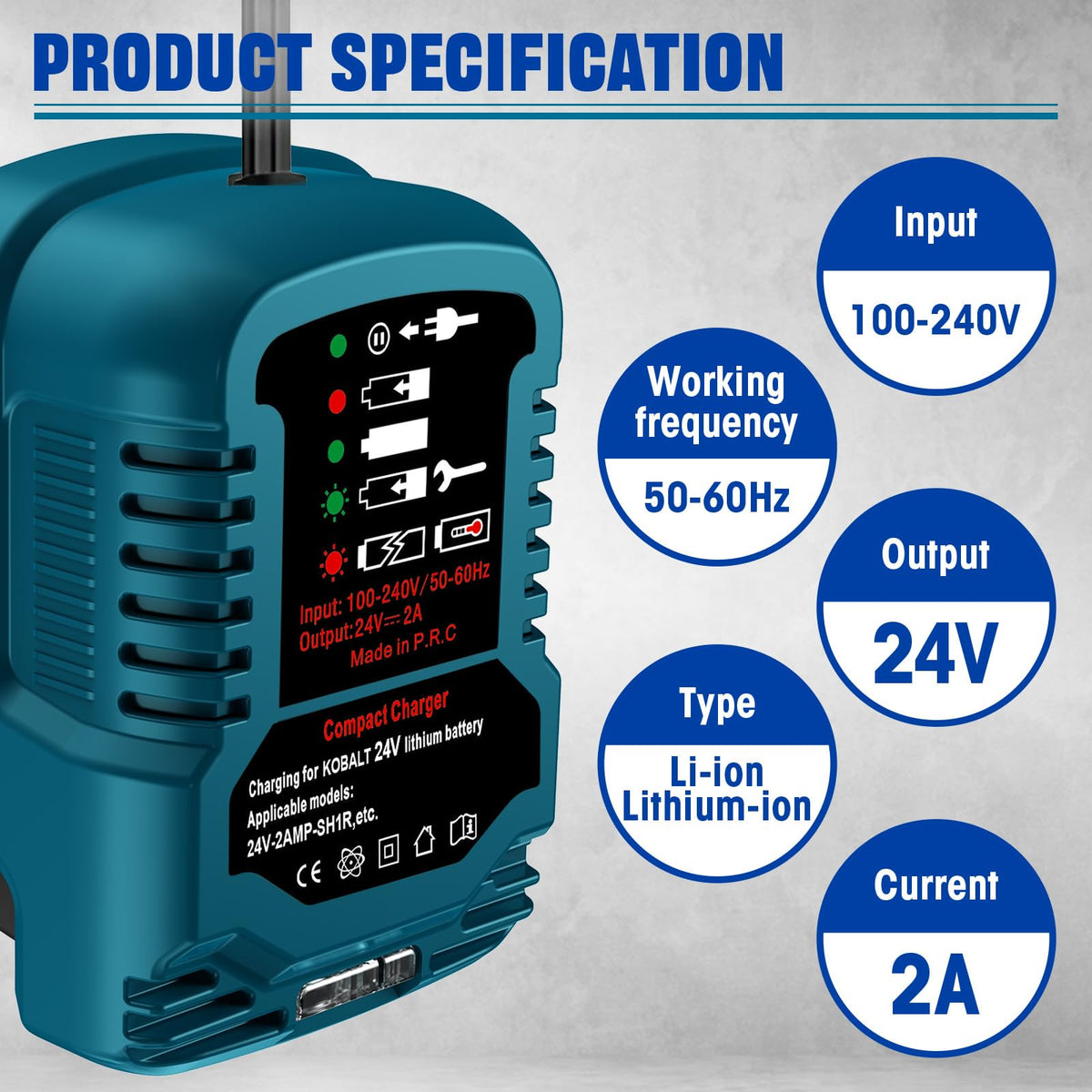 URUN charger provides 2A output for faster 24V battery top-ups.