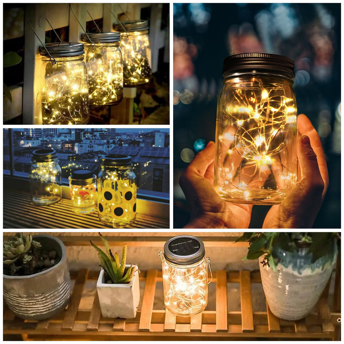 Urvoix solar mason jar lights closeup 30 LEDs for bright evenings.