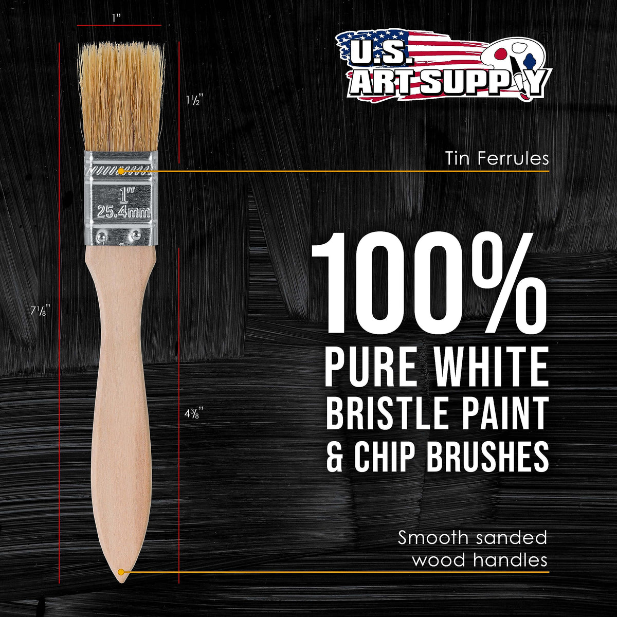US Art Supply brush bristles measure 1-1/2 inch for even coverage.