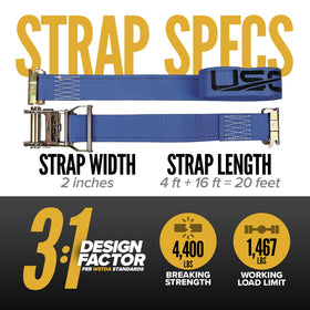 E‑Track strap blue 2in with fixed end in a loading bay