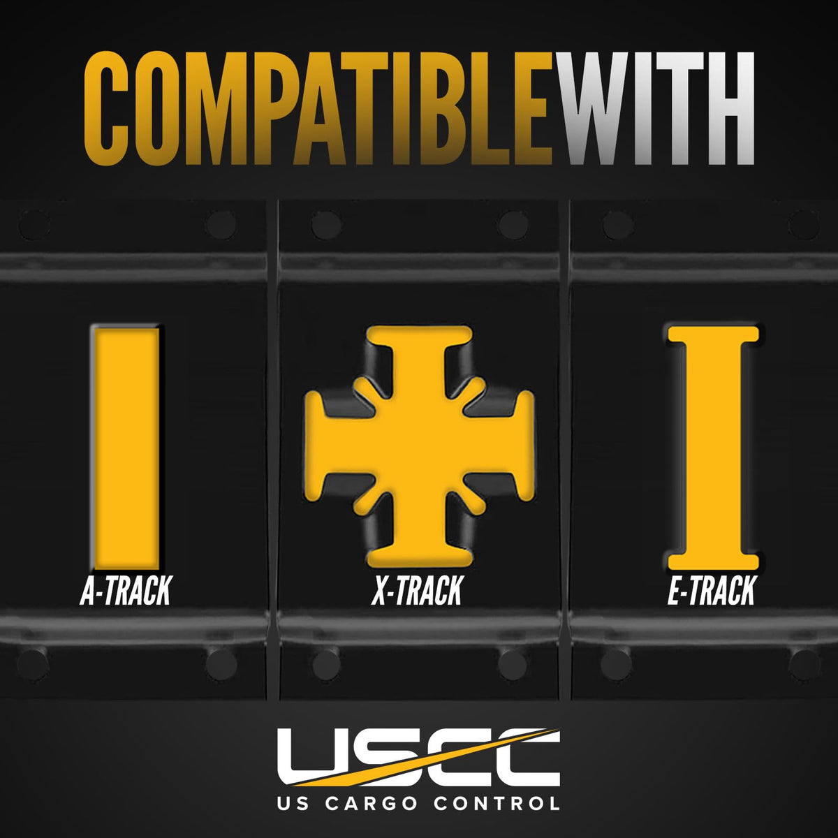 US Cargo Control E-Track Straps 2 in yellow webbing provides high visibility.