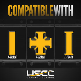 US Cargo Control E-Track Straps 2 in yellow webbing provides high visibility.