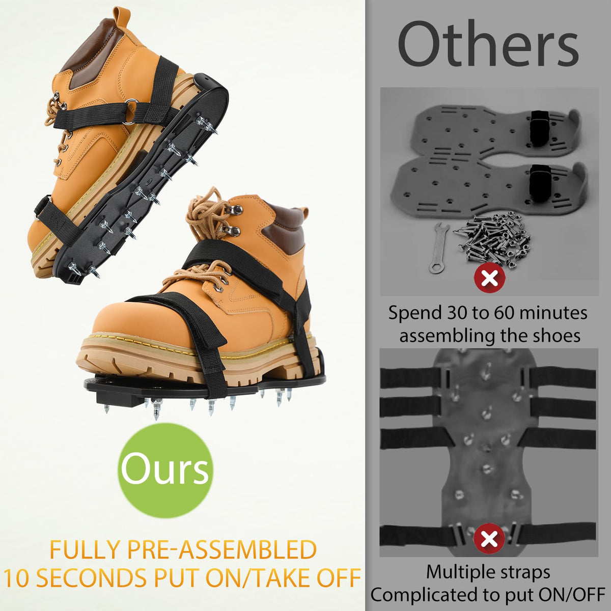 US:E spike shoes with Velcro straps ensure secure fit and quick adjustments