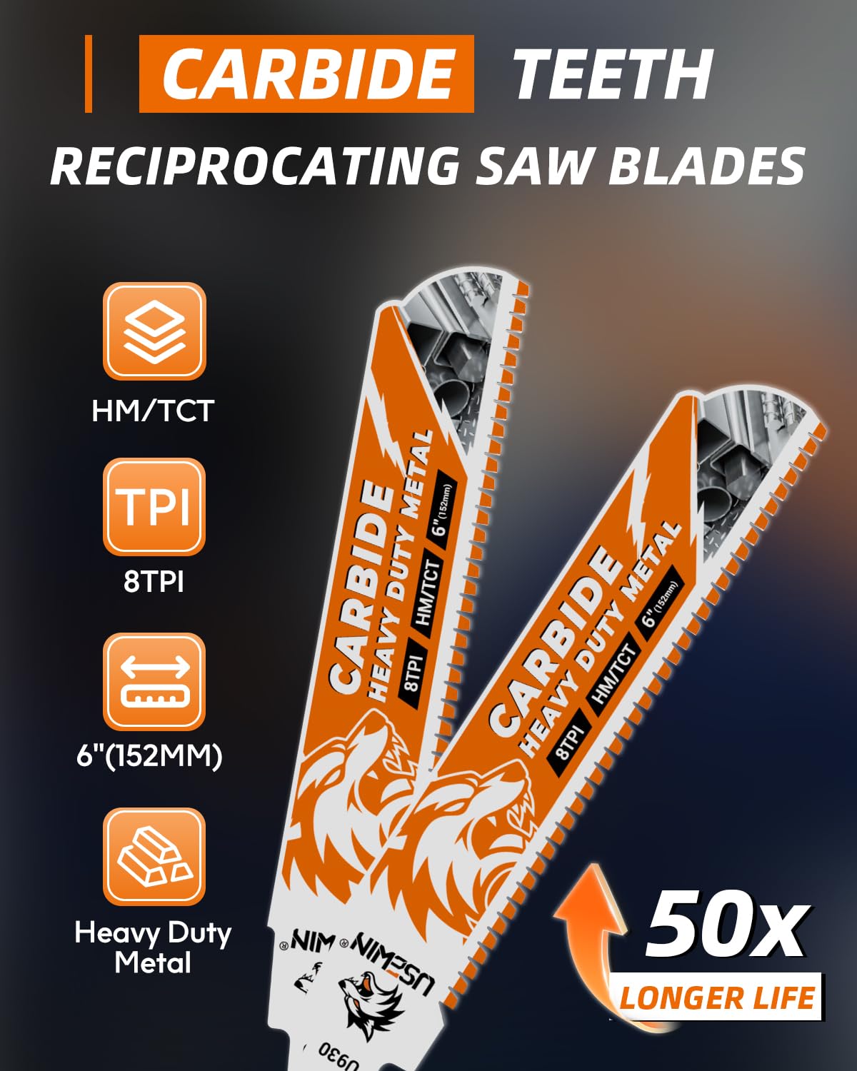 Usewin carbide teeth with 8TPI for faster, cleaner metal cuts