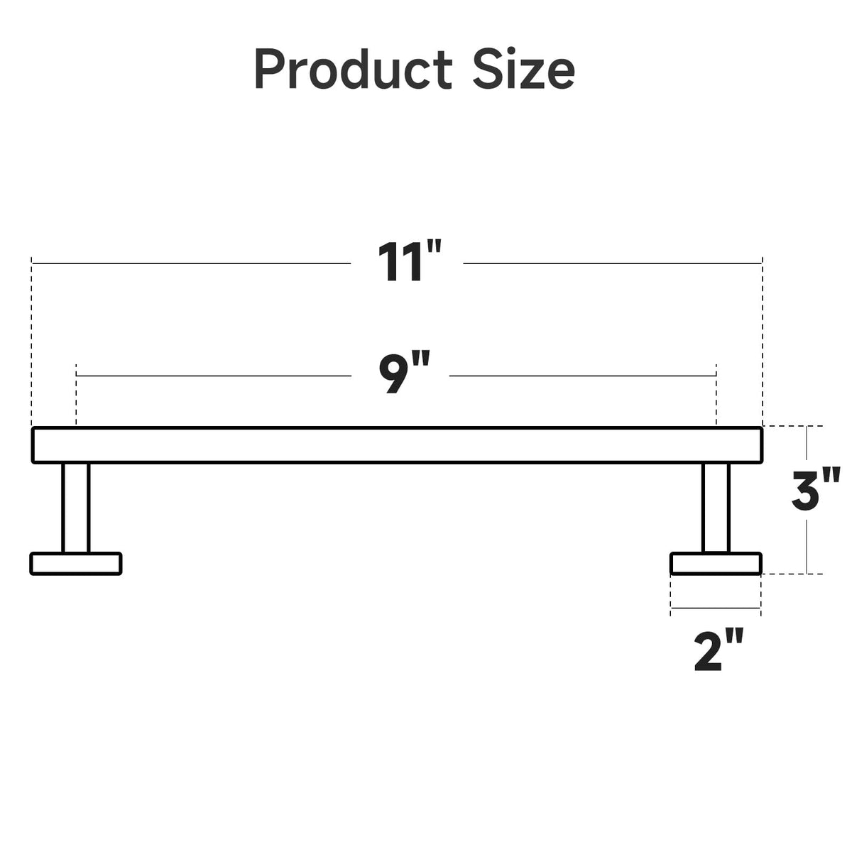 USHOWER nine-inch towel bar provides ample hanging space for full towels.