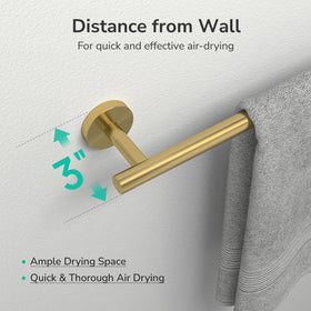USHOWER brushed gold towel bar made of 304 stainless steel for durability