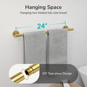 USHOWER brushed gold towel bar with a 3-inch gap for air drying