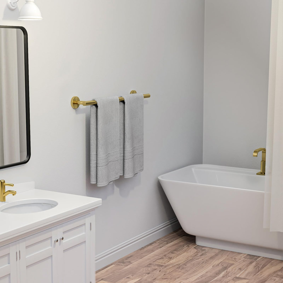 USHOWER brushed gold towel bar with round ends for a clean look