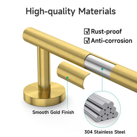 USHOWER brushed gold towel bar holding a full-size towel