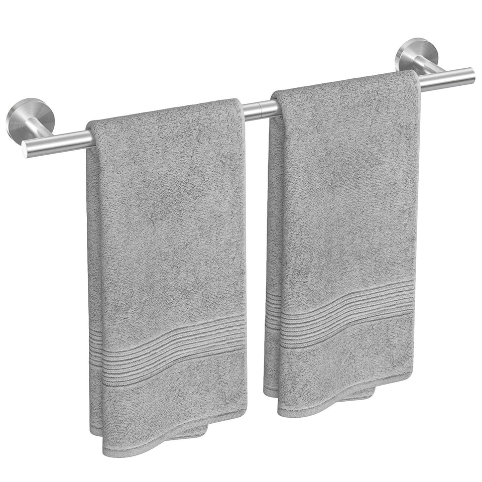 USHOWER Brushed Nickel Towel Bar 24-inch mounted on wall for organized towels