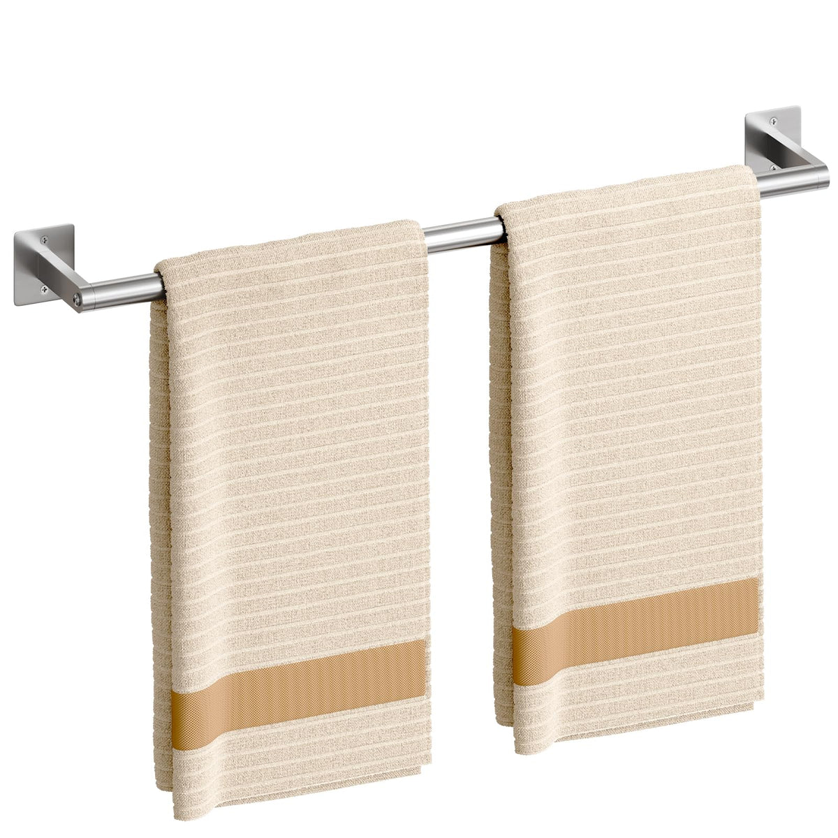 USHOWER brushed nickel towel bar on wall with 24-inch length for secure towel storage