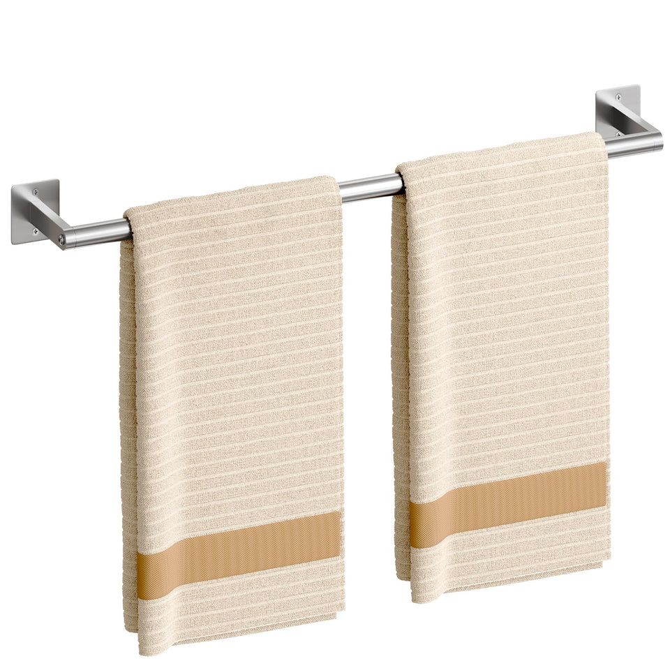 USHOWER brushed nickel towel bar on wall with 24-inch length for secure towel storage