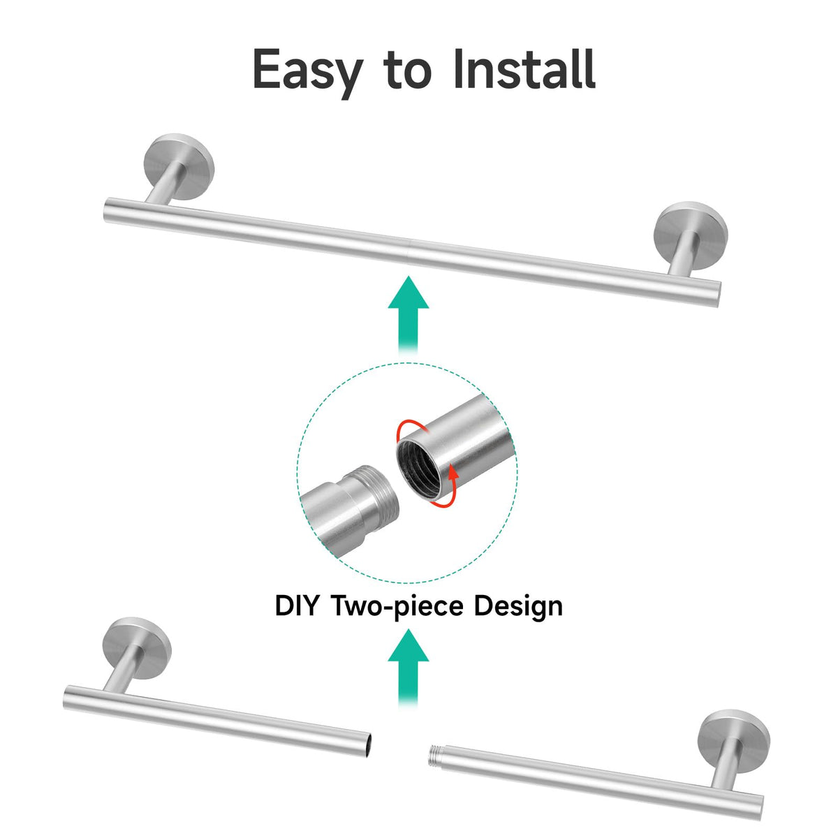USHOWER brushed nickel finish on towel bar enhances modern decor