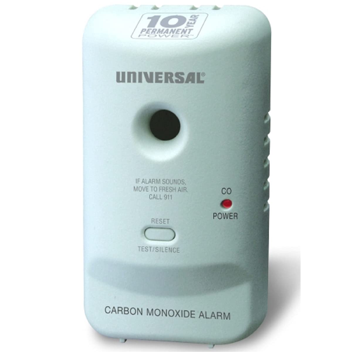 USI MC304SB carbon monoxide smart alarm front view displaying compact design and 10-year power