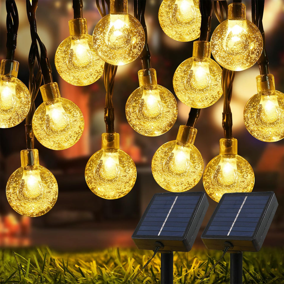 USOKYO solar lights 2-pack with 72ft total length emitting a warm glow
