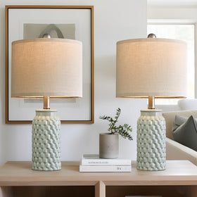USumkky green bedside lamp pair with ceramic bases for warm ambient lighting