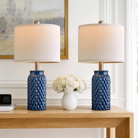 USumkky modern ceramic dark blue lamp base enhances contemporary decor.