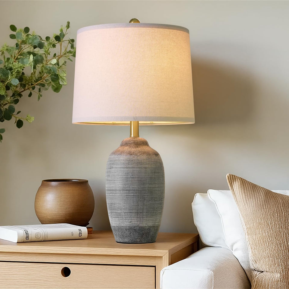 USumkky vintage ceramic lamp base texture adds rustic charm to living room décor.