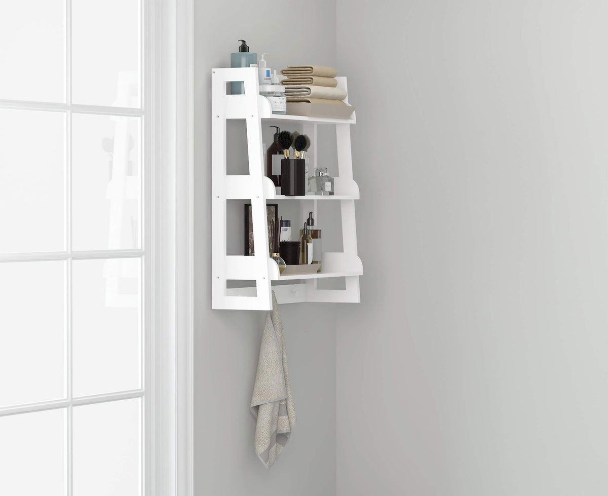UTEX bathroom organizer above the toilet maximizes vertical space.