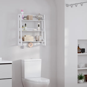 UTEX white wall-mounted shelf provides sturdy bathroom storage.