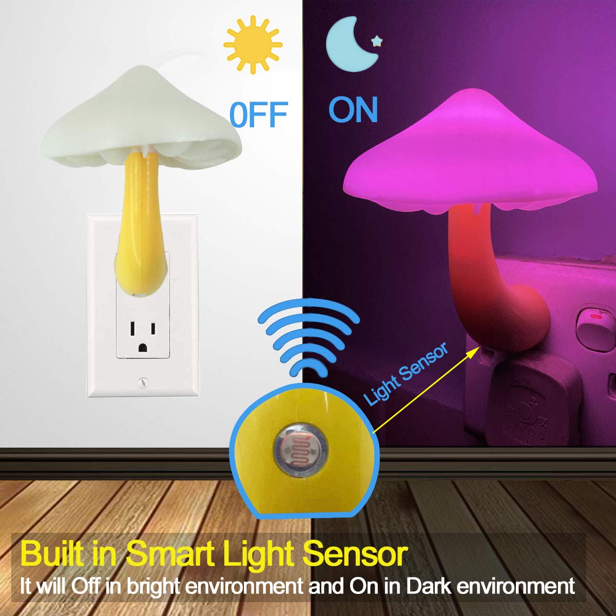 UTLK mushroom night light with dusk-to-dawn sensor for automatic convenience.