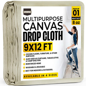 Utopia Home drop cloth painting coverage 9x12 ft protects floors from spills.