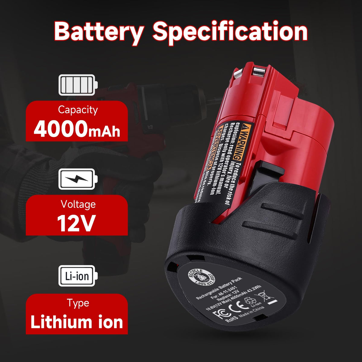 UTRBATT 12V 4Ah two-pack back view showing slim Li-ion profile