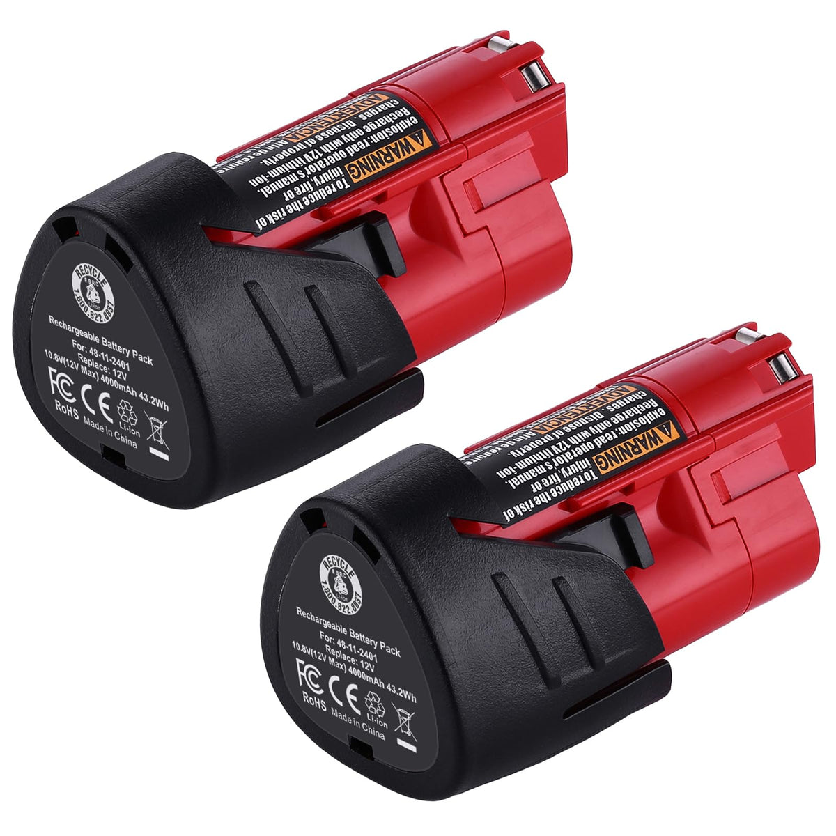 UTRBATT 12V 4Ah two-pack front view powering Milwaukee M12 tools