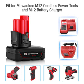 UTRBATT 12V 6.0Ah battery Milwaukee compatibility highlight.