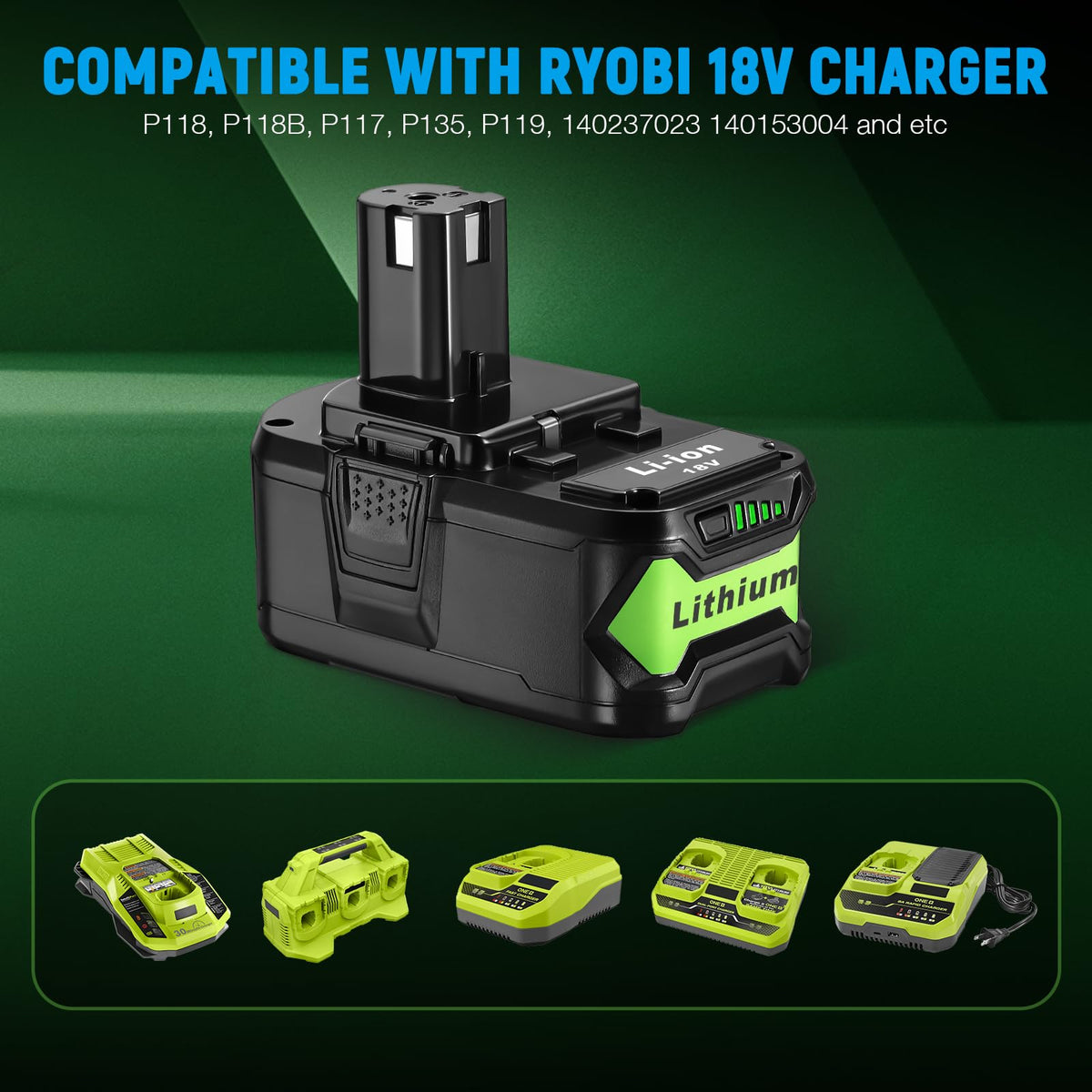 UTRBATT 18V battery with built-in power indicator for easy charge status.