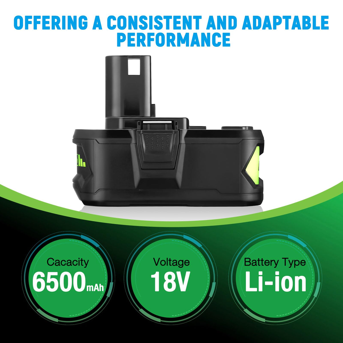 UTRBATT high-capacity 6500mAh cell to maximize runtime.
