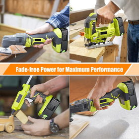 UTRBATT Ryobi One+ compatibility label confirms broad tool fit