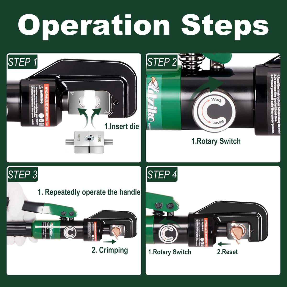 Nine-die set for 12awg-00awg cables enabling versatile crimps