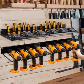 UU-Major drill holder on wall keeps drills within reach and organized.