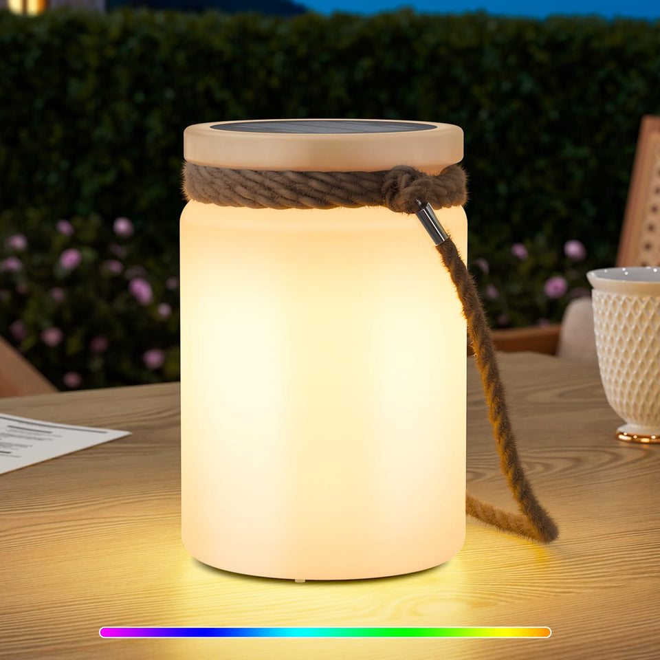 uuffoo solar table lamp lantern charging in sunlight for cordless outdoor use