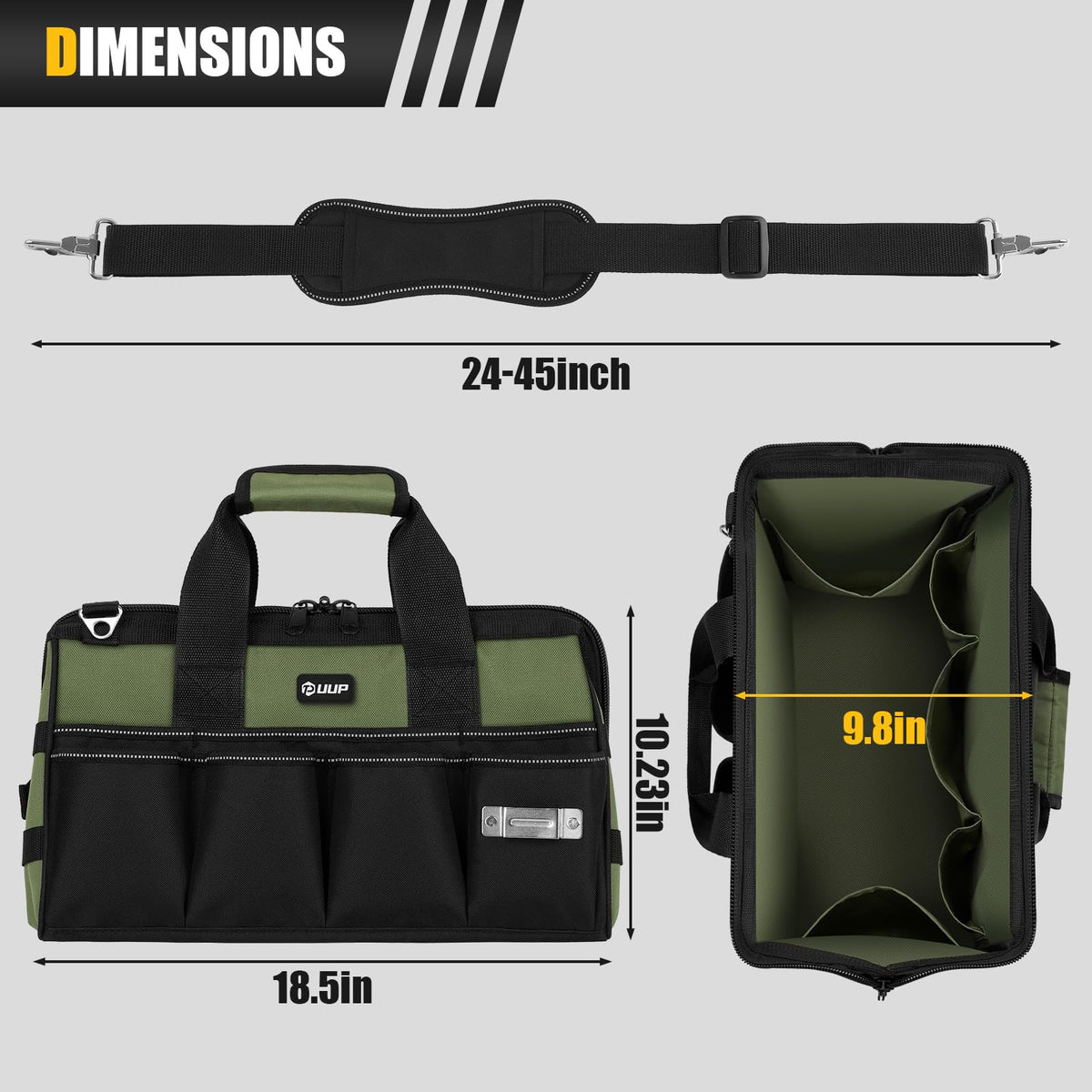 UUP tool bag interior pockets facilitate organized screwdrivers, wrenches, and drills during fieldwork.