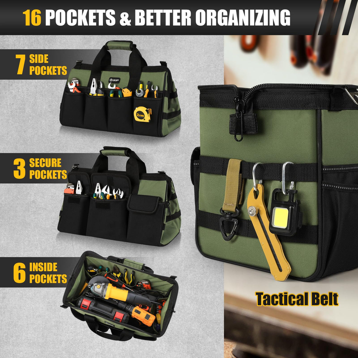 UUP 18-Inch Tool Bag with shoulder strap supports comfortable carrying for long shifts.