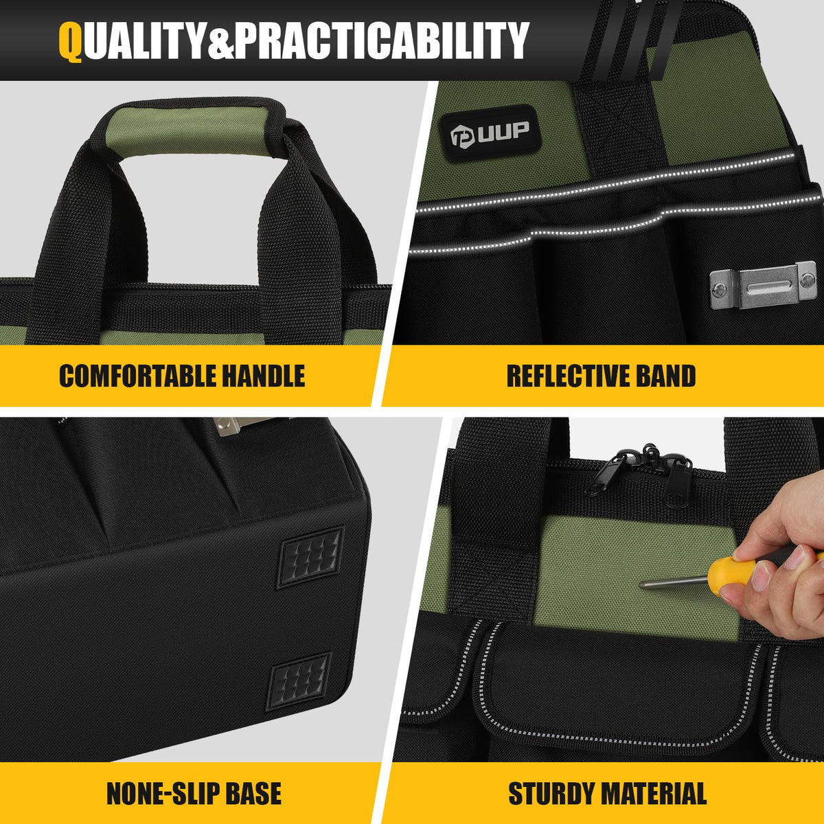 UUP anti-slip base stabilizes the bag on uneven surfaces.