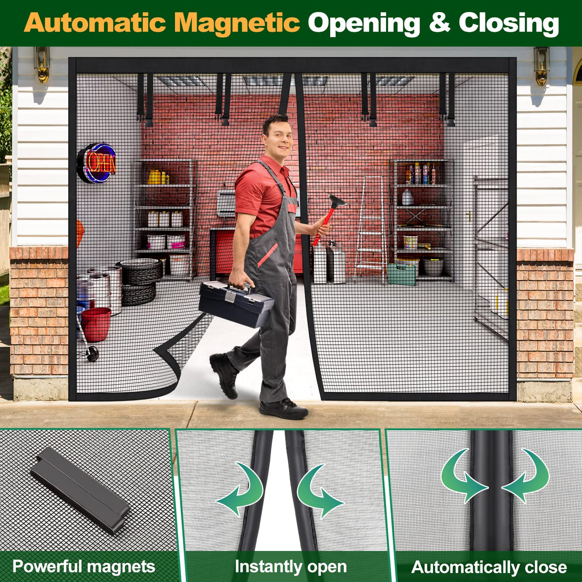 UUP fiberglass mesh garage screen showing durable airflow