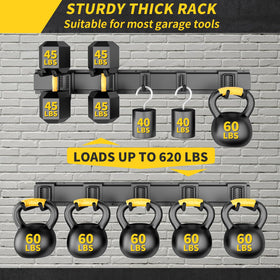 UUP heavy-duty garage tool hooks arranged for up to 620 lbs capacity on the wall