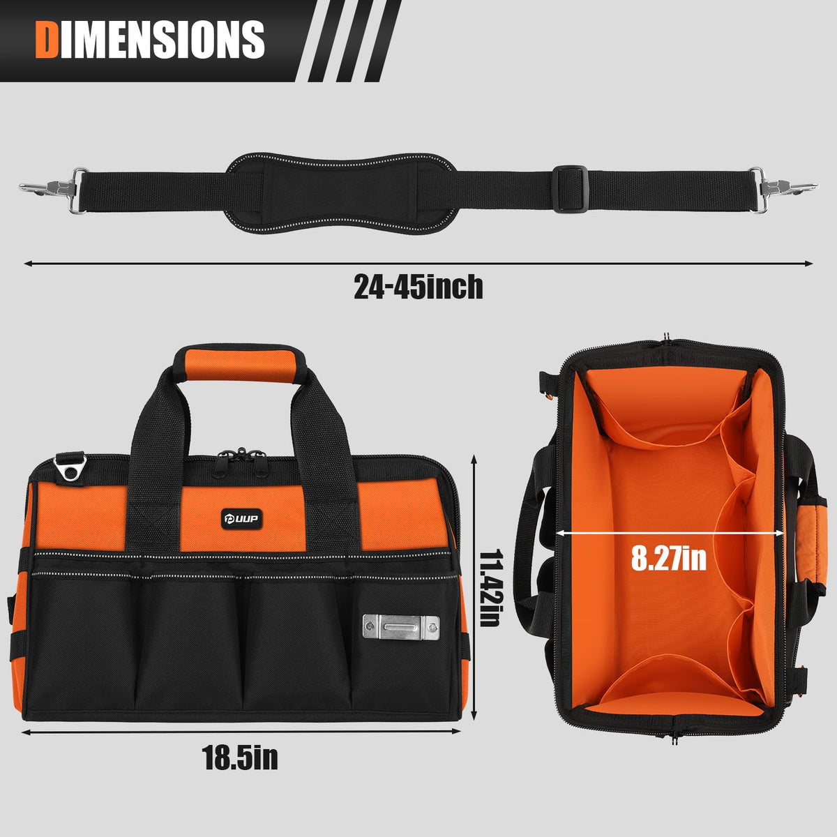 UUP heavy-duty tool bag 18-inch open mouth design for quick tool access
