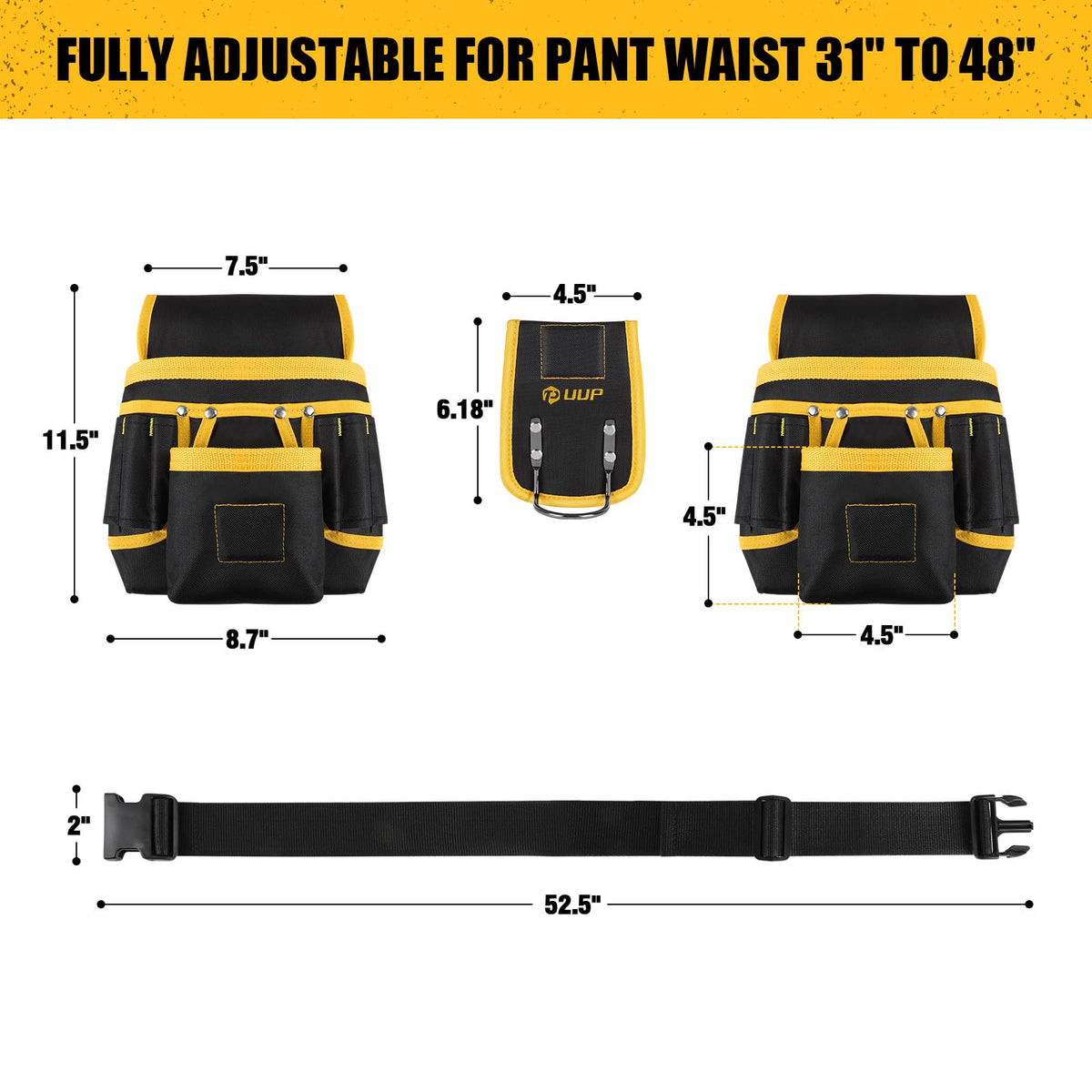 UUP Magnetic Tool Belt hammer holder keeps the hammer within reach.