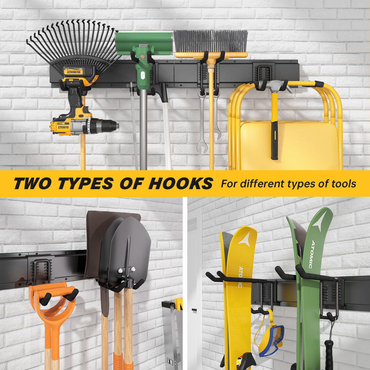 UUP multi-function garage rack maximizes wall space for equipment